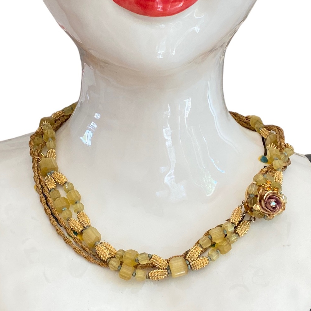 VINTAGE HATTIE CARNEGIE GLASS BEADED THREE STRAND TORSADE NECKLACE 20 3/4” - Picture 12 of 16